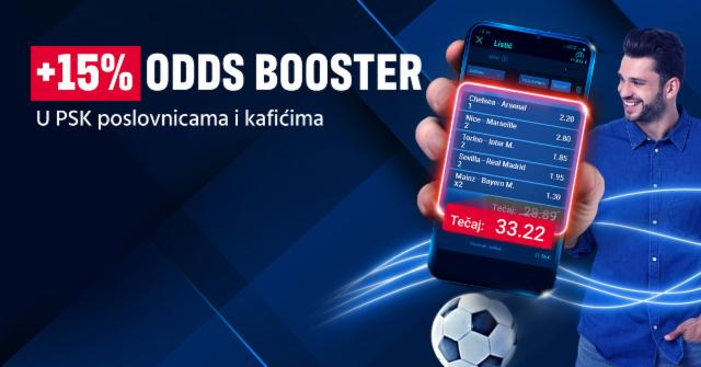 +15% ODDS BOOSTER PETKOM ZA IGRANJE UŽIVO U PSK POSLOVNICAMA I KAFIĆIMA!